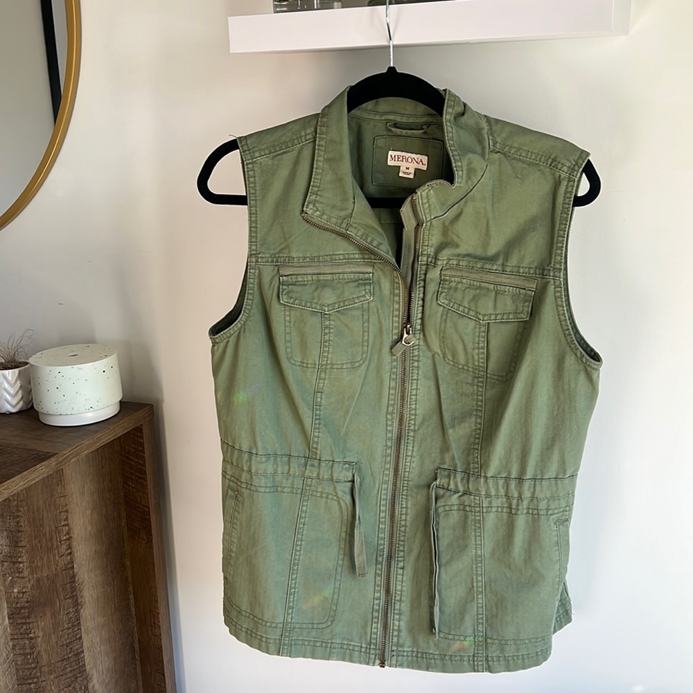 Merona olive green utility vest